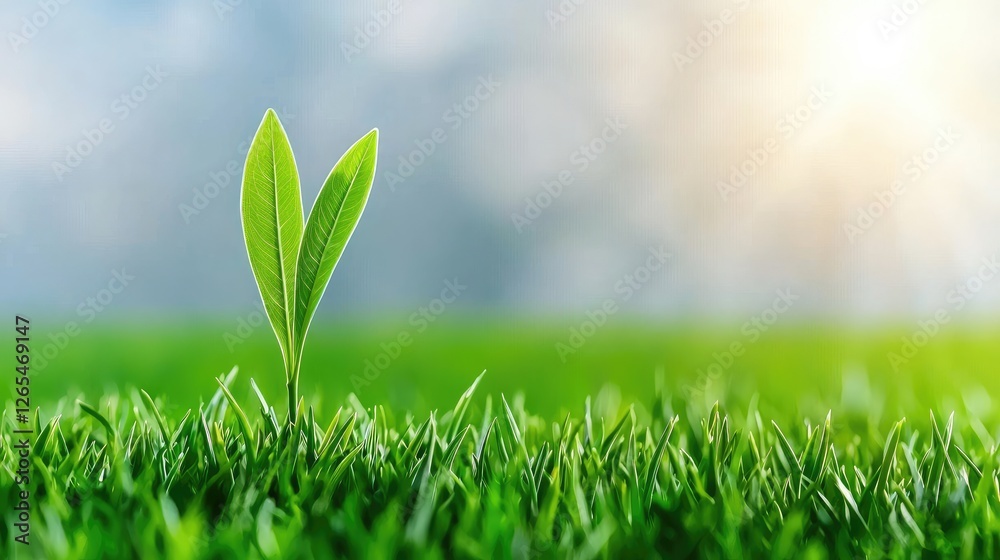 Young sprout growing in lush green grass, sunny background, representing new life, growth, and nature Young sprout growing in lush green grass, sunny background, representing new life, growth, and nature