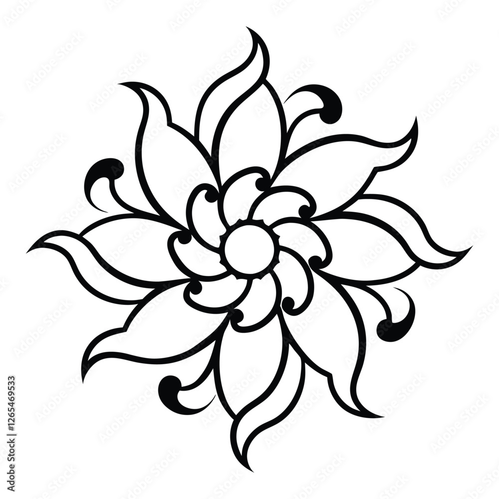 Obraz premium A mandala design featuring intricate floral patterns intertwined with flowing waves, creating a harmonious blend of nature's beauty and fluid movement.