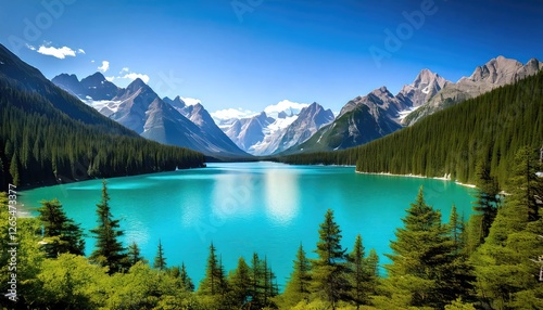 Serene Turquoise Lake nestled amidst Majestic Mountains: A Breathtaking Landscape