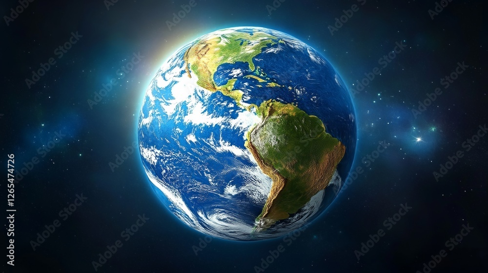 Fototapeta premium Globe showcasing six continents, representing global unity and earth science exploration.