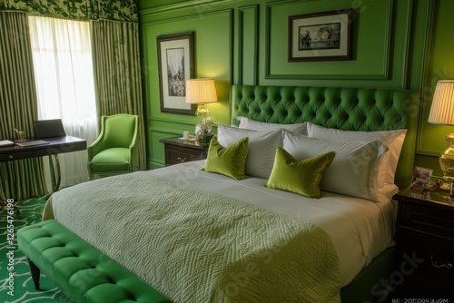 King Bed Chamber: Clean Green Cushion Furniture for Guest Room Decor