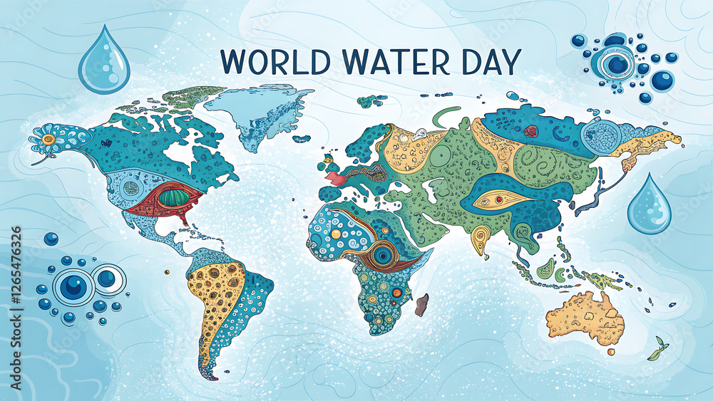 Naklejka premium World Water Day: Colorful World Map