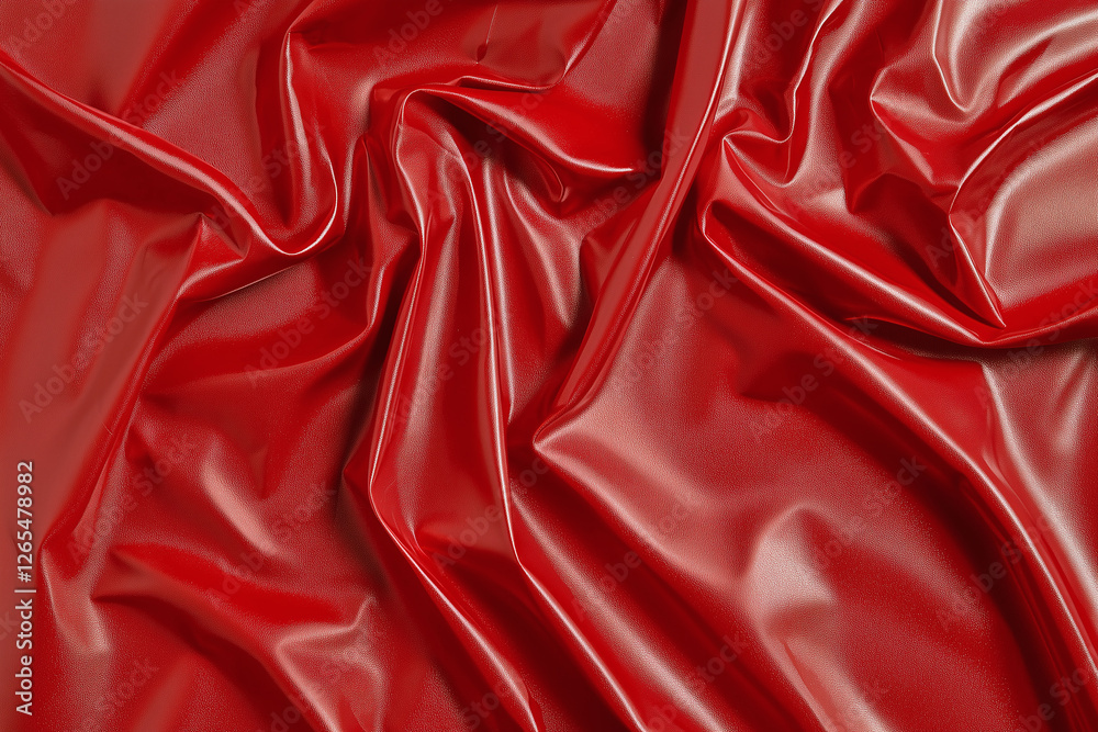 Fototapeta premium Glossy red fabric texture with smooth finish, showcasing elegant folds and creases. Perfect for bold design projects and creative backgrounds
