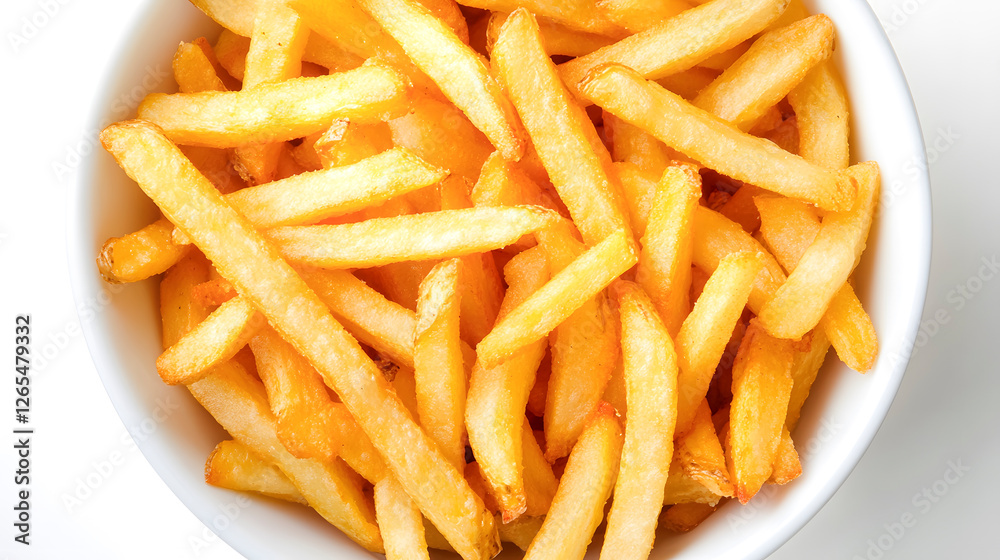 Crispy Golden French Fries in a White Bowl on a Light Background Crispy Golden French Fries in a White Bowl on a Light Background