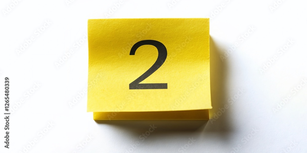 3D Realistic Yellow Sticky Note Number Two, Soft Shadow, White Background - Stock Photo 3D Realistic Yellow Sticky Note Number Two, Soft Shadow, White Background - Stock Photo
