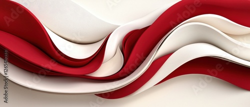 A red and white striped banner with a red wave