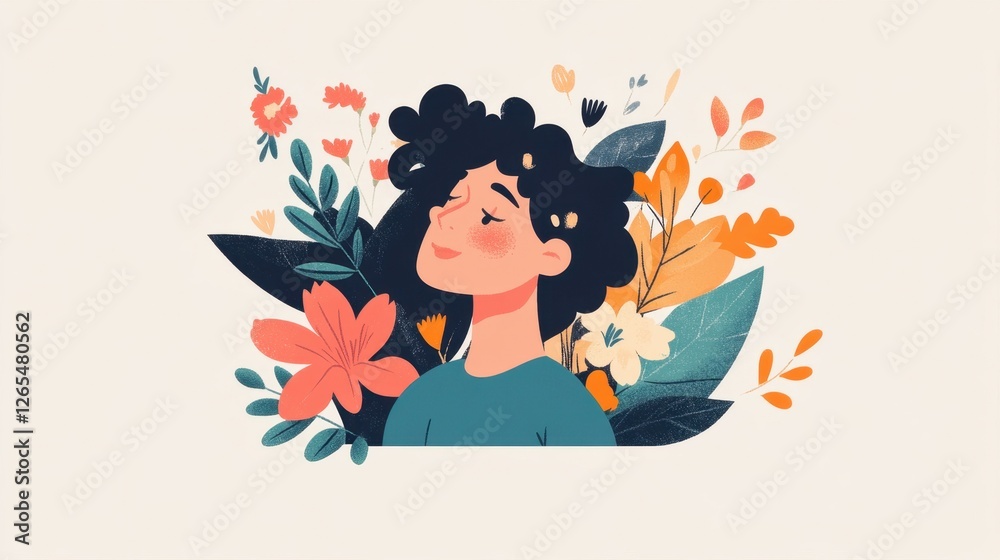 Woman Surrounded by Colorful Flowers and Foliage Woman Surrounded by Colorful Flowers and Foliage