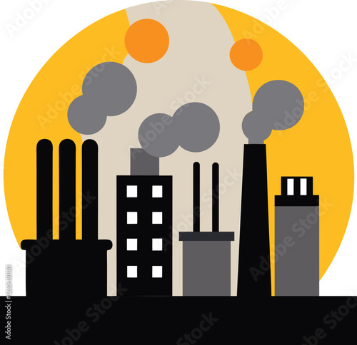 Air Pollution from Factories Flat Design Vector Illustration