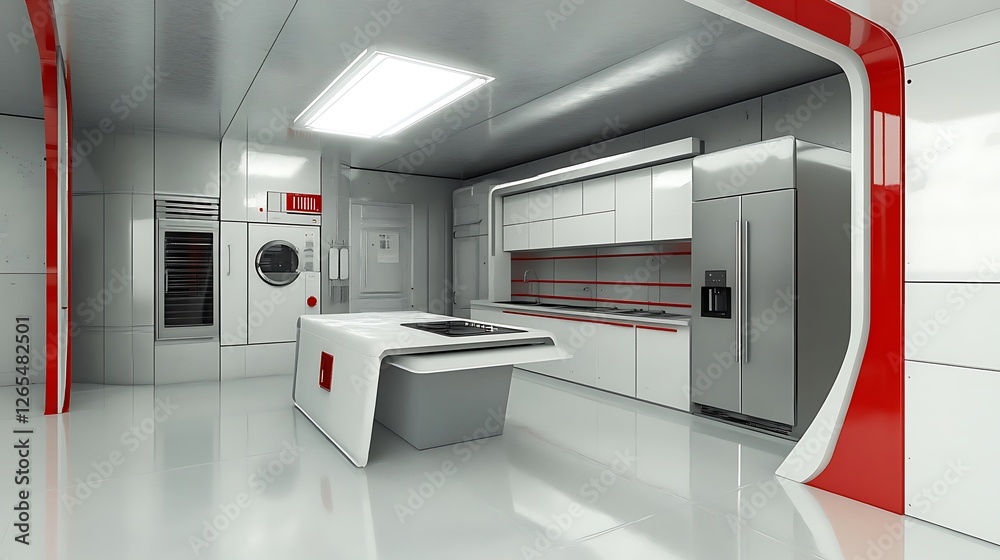 Futuristic Kitchen Design: 3D Render of a Sleek, Modern Space AI Generated Futuristic Kitchen Design: 3D Render of a Sleek, Modern Space AI Generated