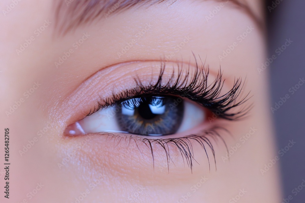 Fototapeta premium a close-up of a female eye with long, dark eyelashes 