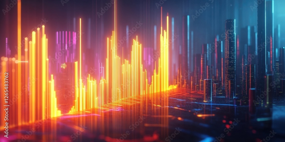 Vibrant Data Visualization in Neon Colors Representing Sound Waves and Information Flow Vibrant Data Visualization in Neon Colors Representing Sound Waves and Information Flow