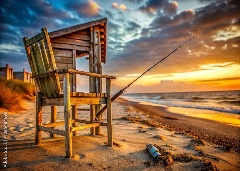 Abandoned Beach Chair & Fishing Rod: Coastal Urban Exploration Photography Abandoned Beach Chair & Fishing Rod: Coastal Urban Exploration Photography
