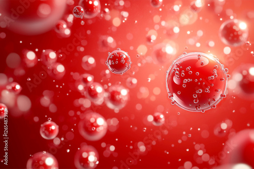 A vibrant close-up of red cells floating in a fluid, showcasing their spherical shapes and intricate textures.