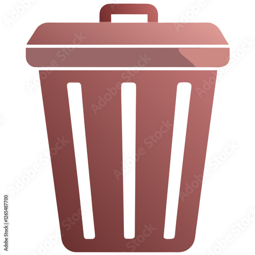 Reddish-brown trash can icon features ribbed design and hinged lid. Simple flat illustration with shadow detail. Concept: waste management, recycling services