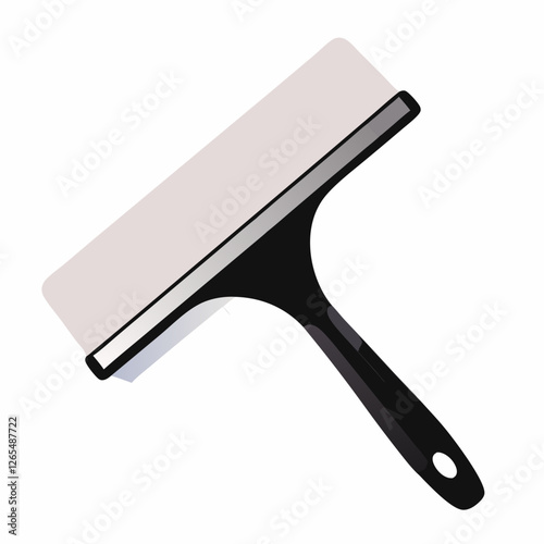 Hand-drawn image of window squeegee with rubber blade and handle. Concepts: surface cleaning, glass maintenance, window hygiene, cleaning supply, streak-free shine.