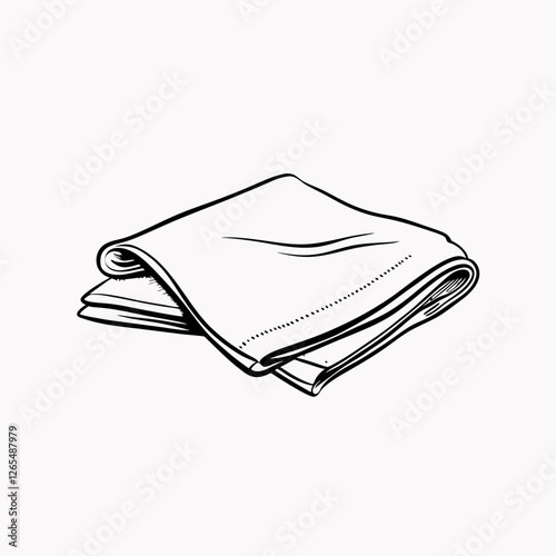 Simple hand-drawn image of folded towel on flat surface. Concepts: bathroom linen, hygiene, drying cloth, domestic textile, fabric use.