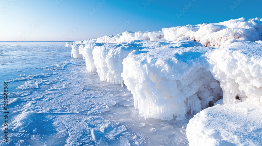 Frozen Coastline Winter Seascape Ice formations along a frozen sea under a clear blue sky Frozen Coastline Winter Seascape Ice formations along a frozen sea under a clear blue sky