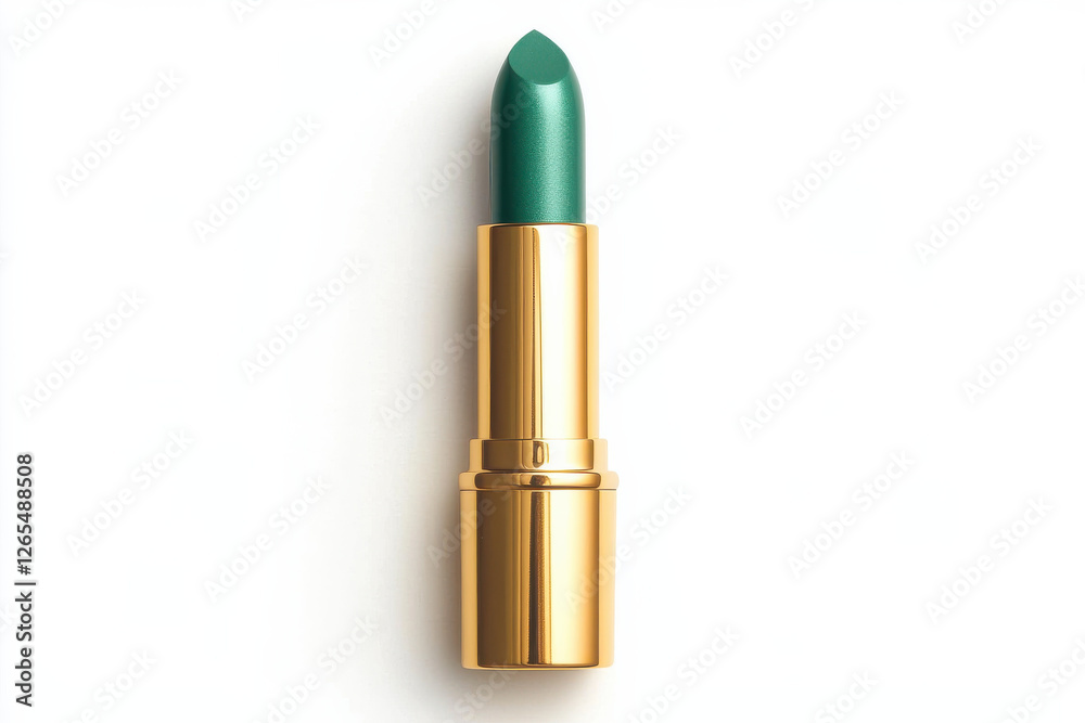 Emerald green lipstick in luxurious golden tube on clean white background isolated design Emerald green lipstick in luxurious golden tube on clean white background isolated design