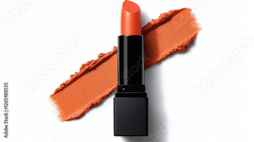 Fiery orange lipstick with smooth swatch on clean white background isolated design