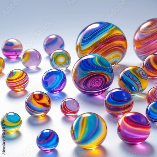 Colorful Glass Marbles Isolated on White Background