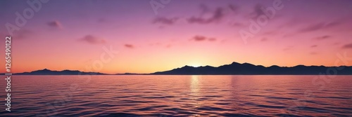 Sunset horizon with gentle gradient of magenta blue orange hues, cyclical change, slow motion background loop, atmospheric conditions, sky transitions, abstract blurs