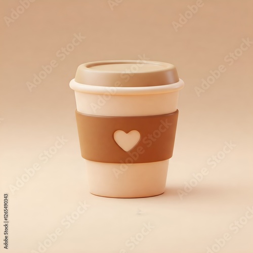 Cute Heart-Shaped Coffee Cup with Brown Sleeve and Lid photo