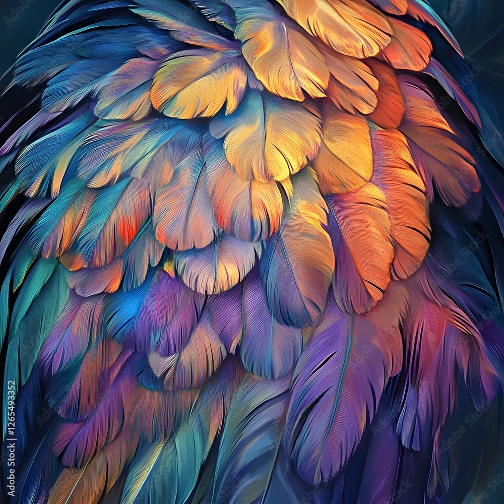 Obraz premium Mesmerizing Feather Plumage in Vibrant Hues of Digital Artwork