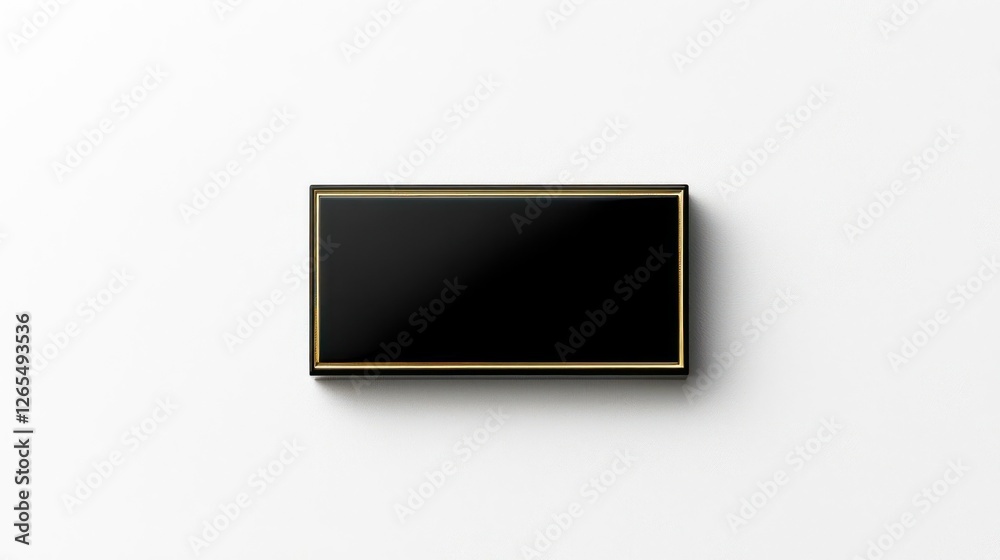 Black Rectangle Sign With Gold Frame On White Textured Wall Black Rectangle Sign With Gold Frame On White Textured Wall