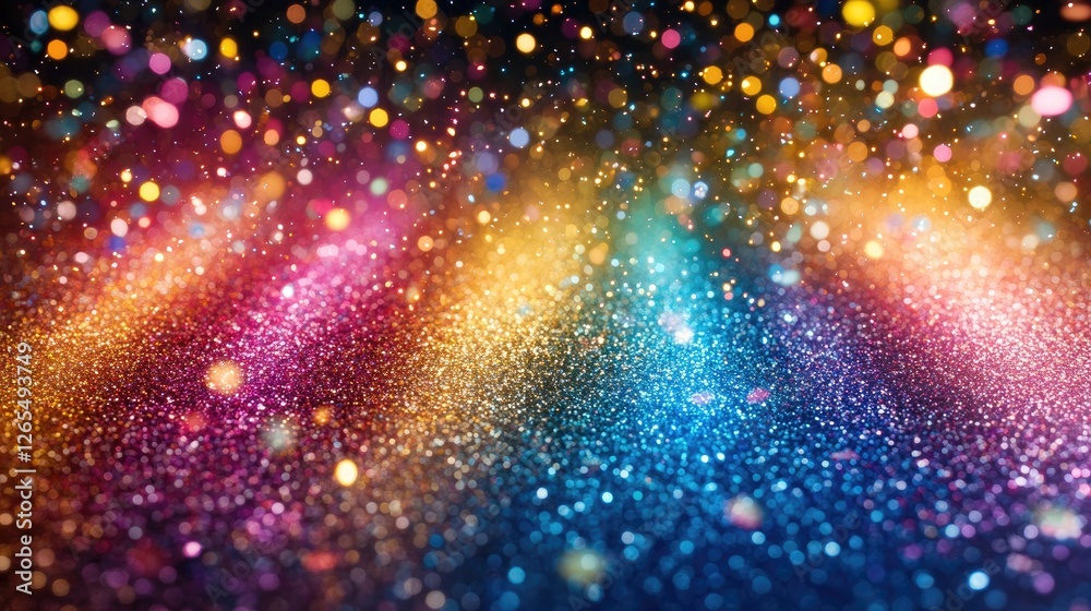 Fototapeta premium Colorful glitter lights bokeh background. Festive celebration