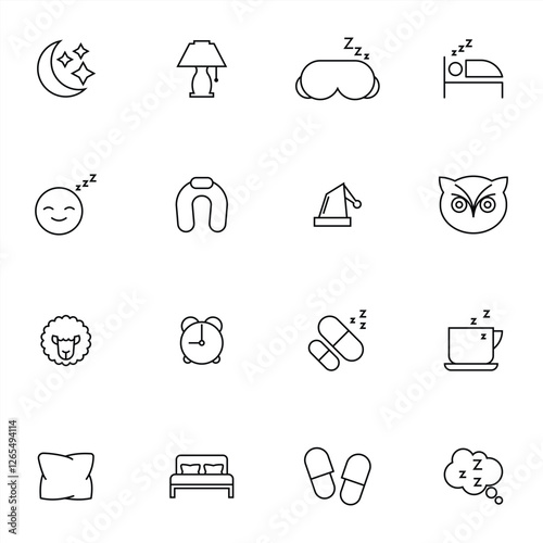 Set of Sleep and Relaxation Line Icon