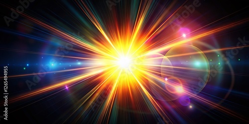 Abstract Black Background with Lens Flare and Sunburst Design - Stock Photo