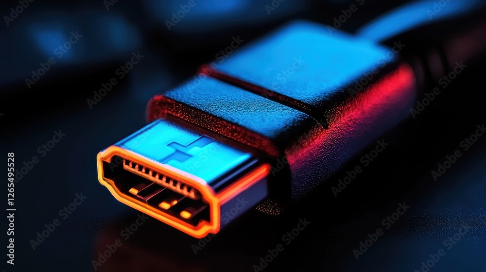 Backup Day concept. Glowing USB Drive Plugged into a Computer Port in Close up View Backup Day concept. Glowing USB Drive Plugged into a Computer Port in Close up View