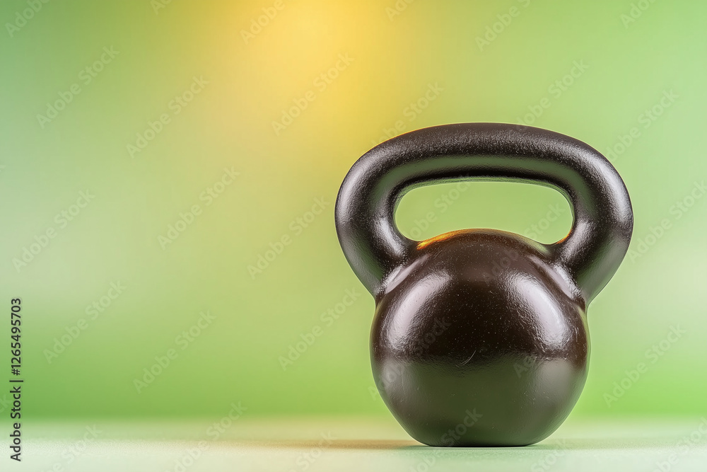 Fototapeta premium Kettlebell on vibrant green background, symbolizing fitness and strength training. This isolated image captures essence of workout equipment, perfect for health enthusiasts
