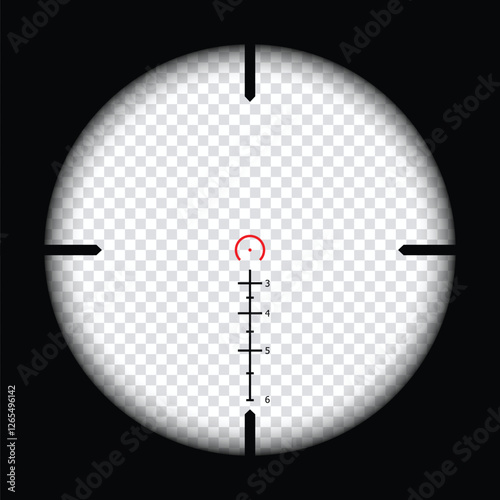 Realistic sniper scope crosshairs view. sniper sight with measurement marks. sniper scope template isolated on transparent background. rifle optical sight.	
