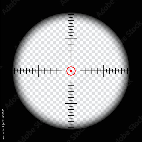 Realistic sniper scope crosshairs view. sniper sight with measurement marks. sniper scope template isolated on transparent background. rifle optical sight.