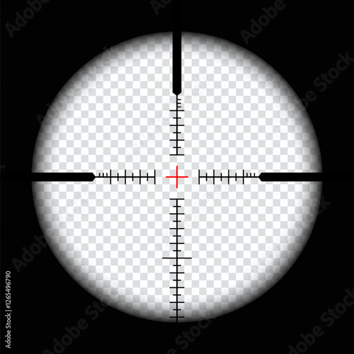 Realistic sniper scope crosshairs view. sniper sight with measurement marks. sniper scope template isolated on transparent background. rifle optical sight.