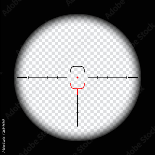 Realistic sniper scope crosshairs view. sniper sight with measurement marks. sniper scope template isolated on transparent background. rifle optical sight.	
