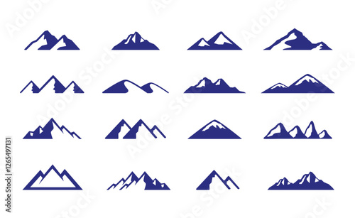 Set Montain blue outline images. Vector Illustration and logo.