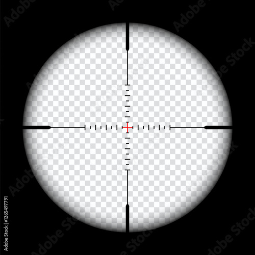 Realistic sniper scope crosshairs view. sniper sight with measurement marks. sniper scope template isolated on transparent background. rifle optical sight.	