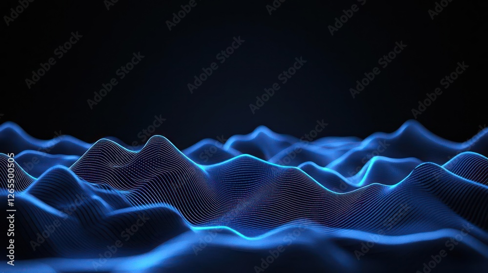 Fototapeta premium Blue Digital Landscape With Glowing Particles