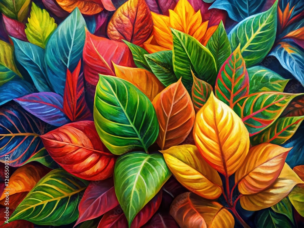 custom made wallpaper toronto digitalAbstract Color-Blocked Oil Painting of Diverse Leaves, High Depth of Field, Vibrant Flora