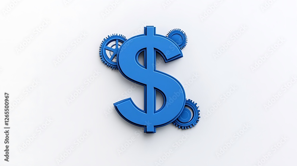 Blue Dollar Sign 3D Render: Gears of Financial Growth AI Generated Blue Dollar Sign 3D Render: Gears of Financial Growth AI Generated