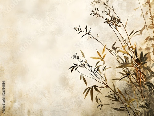 Delicate Floral Foliage in Soft Vintage Tones Forming Organic Natural Background