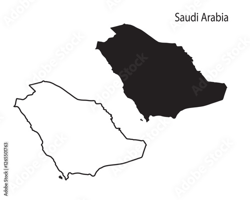 Saudi Arabia map vector illustration, Saudi Arabia map silhouette, Saudi Arabia country Landscape, Black and white Saudi Arabia map
