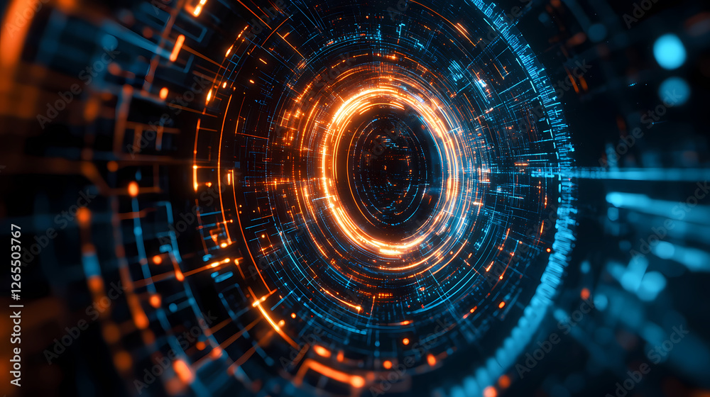 Obraz premium Futuristic Sci-Fi Portal with Blue and Orange Glow