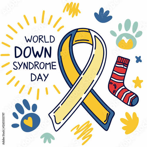 Minimalist World Down Syndrome Day Vector Featuring Blue and Yellow Awareness Ribbon, March 21