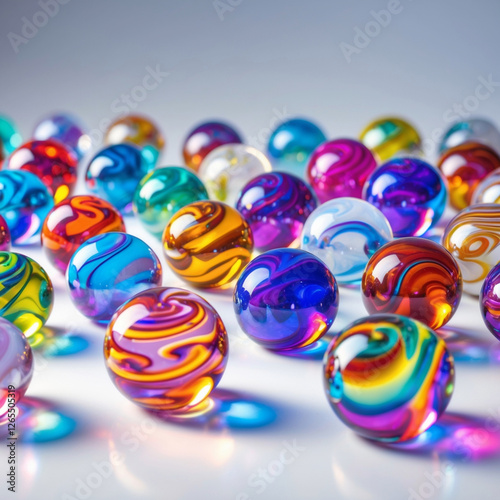 Colorful Glass Marbles Isolated on White Background