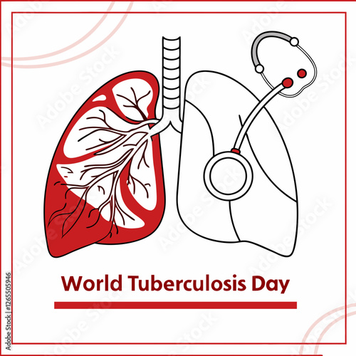 World Tuberculosis Day Vector Featuring Lungs and Healthcare Theme, March 24 Awareness