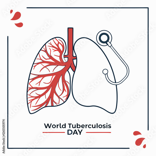 Vector Illustration for World Tuberculosis Day with Lungs and Stethoscope, Raising Awareness on March 24