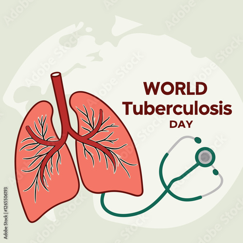 Medical Awareness Vector for World Tuberculosis Day with Lungs and Stethoscope, March 24